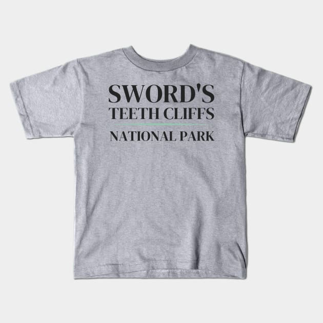 Sword's Teeth Cliffs, Sword Coast - National Park Parody Kids T-Shirt by CursedContent